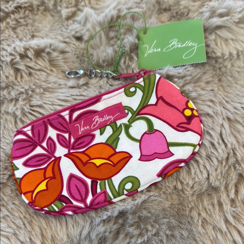 NWT Vera Bradley CLIP ZIP “LILLI BELL” Pink and Orange Floral Cosmetic/id case